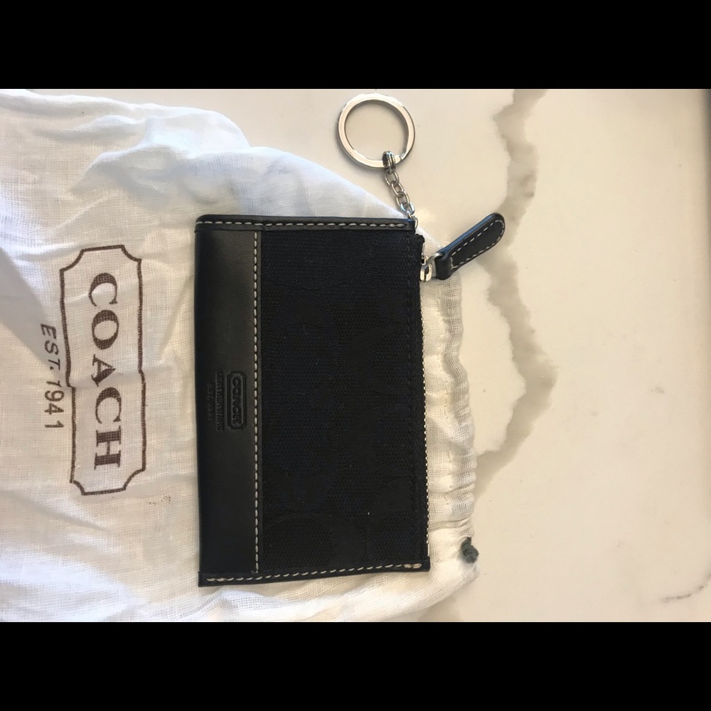 Coach signature black canvas coin purse